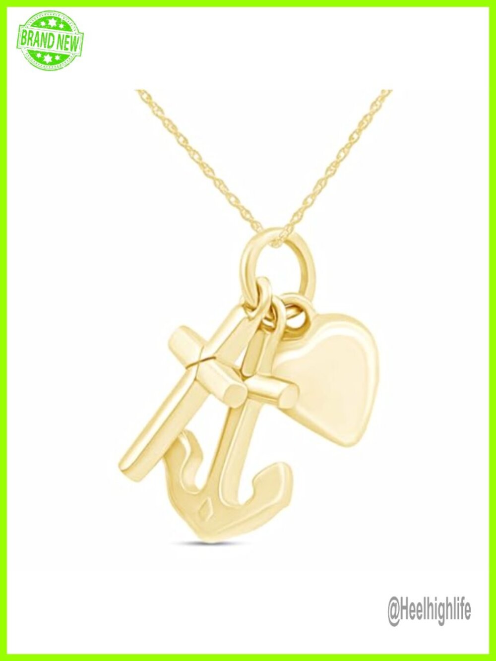 14k Rose Gold Plated Sterling Silver Anchor Cross Heart Pendant Necklace 18"